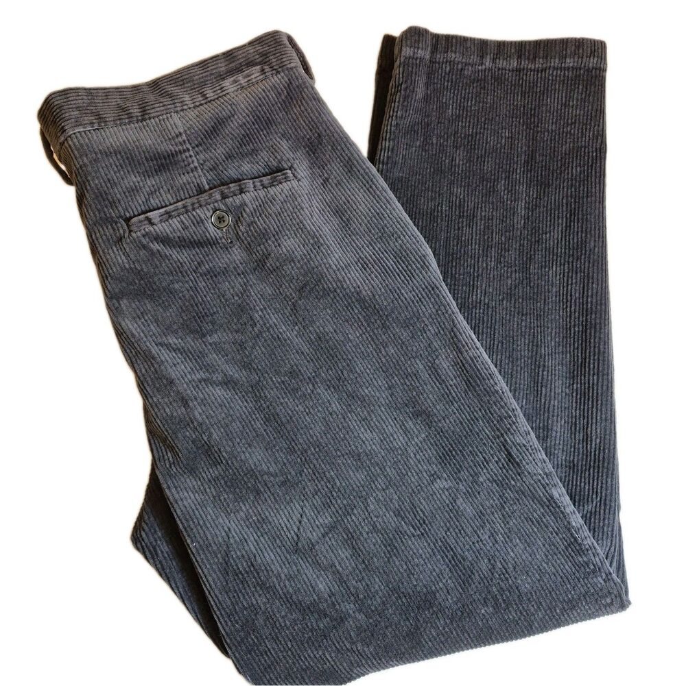 H & M Men's Corduroy Pants Size 34 X 28 Blue Regular Fit Straight Pleated